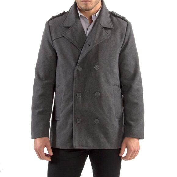 Alpine Swiss Pea Coat Small Men Gray Wool Blend Double Button Winter Jacket - Picture 1 of 5